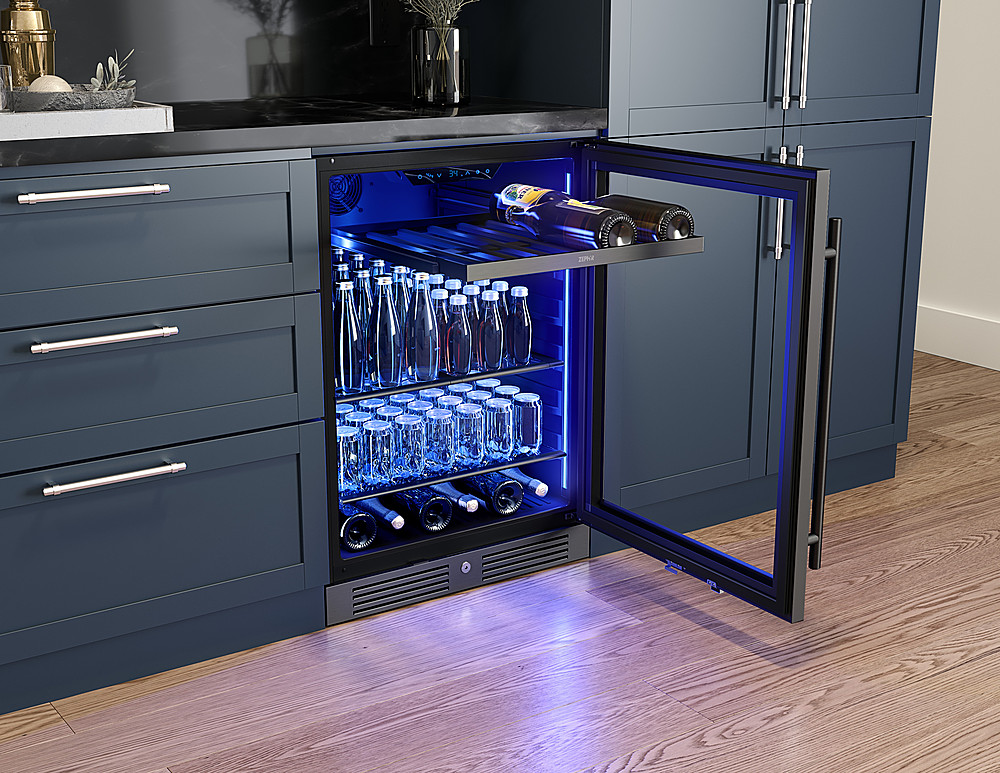 Alt View 11. Zephyr - Presrv 24 in. 7-Bottle and 112-Can Built-In or Freestanding Single Zone Beverage Cooler - Black Stainless Steel.