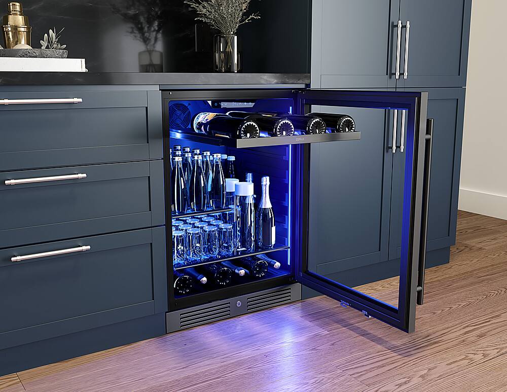 Alt View 14. Zephyr - Presrv 24 in. 7-Bottle and 112-Can Built-In or Freestanding Single Zone Beverage Cooler - Black Stainless Steel.
