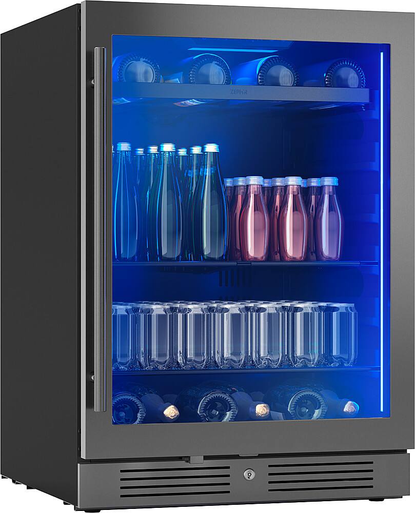 Alt View 15. Zephyr - Presrv 24 in. 7-Bottle and 112-Can Built-In or Freestanding Single Zone Beverage Cooler - Black Stainless Steel.