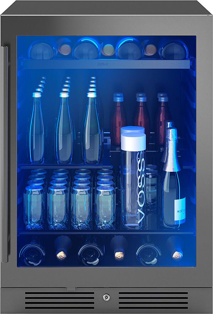 Alt View 18. Zephyr - Presrv 24 in. 7-Bottle and 112-Can Built-In or Freestanding Single Zone Beverage Cooler - Black Stainless Steel.