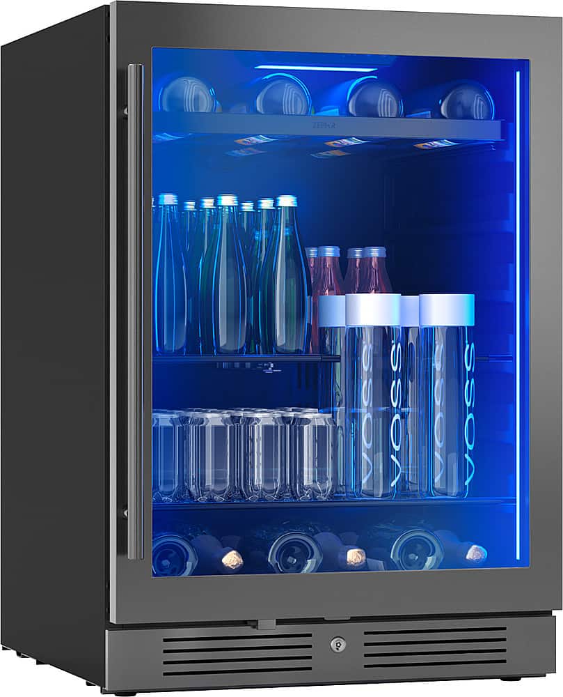 Alt View 19. Zephyr - Presrv 24 in. 7-Bottle and 112-Can Built-In or Freestanding Single Zone Beverage Cooler - Black Stainless Steel.