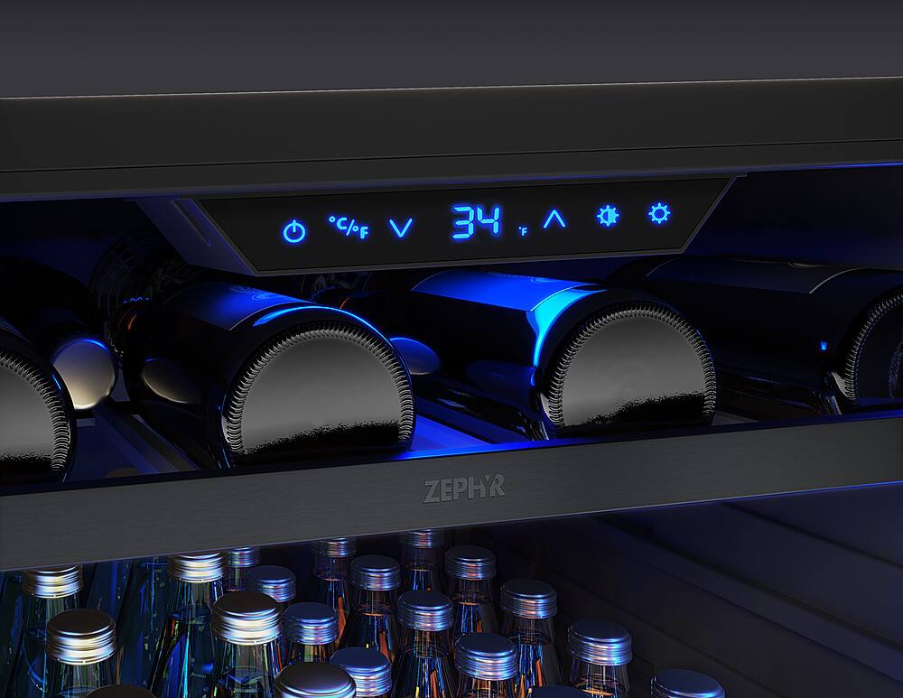 Alt View 25. Zephyr - Presrv 24 in. 7-Bottle and 112-Can Built-In or Freestanding Single Zone Beverage Cooler - Black Stainless Steel.