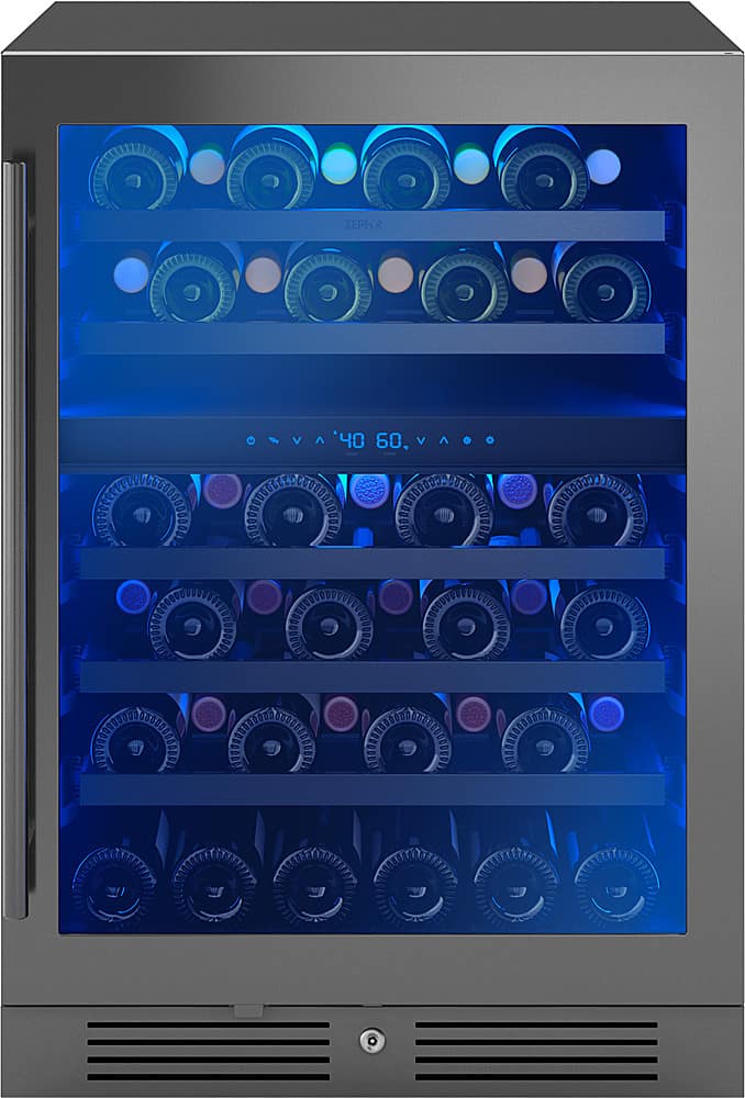 Zephyr - Presrv 24 in. 45-Bottle Built-In or Freestanding Dual Zone Wine Cooler - Black Stainless Steel - Front_Zoom
