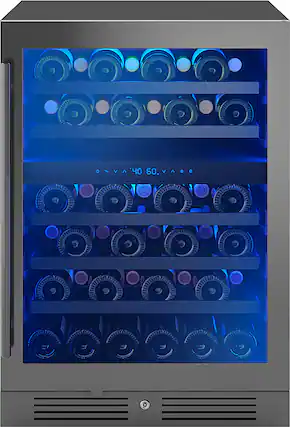 Front. Zephyr - Presrv 24 in. 45-Bottle Built-In or Freestanding Dual Zone Wine Cooler - black stainless steel.