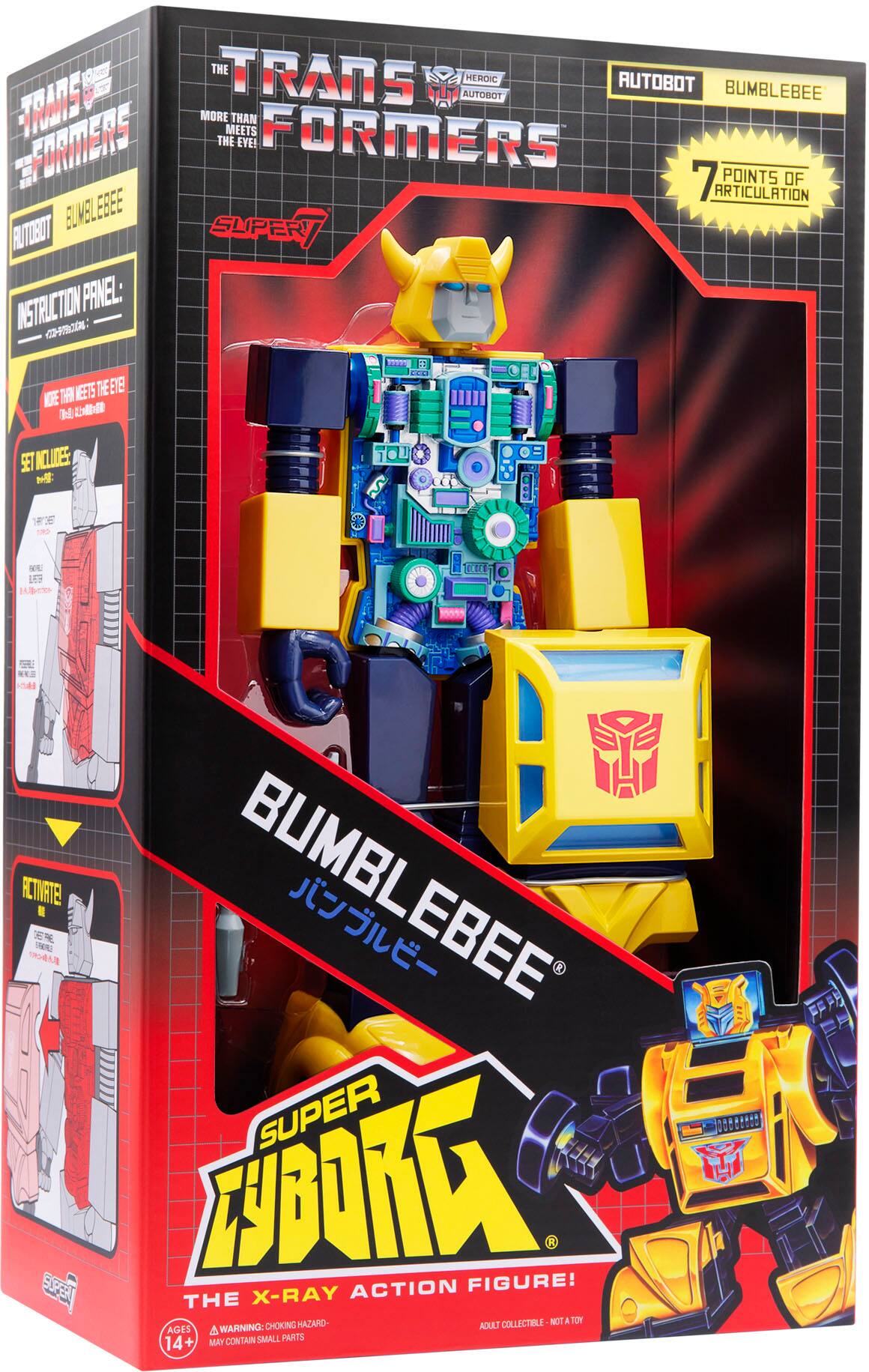 Angle. Super7 - Super Cyborg 11 in Plastic Transformers Action Figure - Bumblebee G1 Full Color.