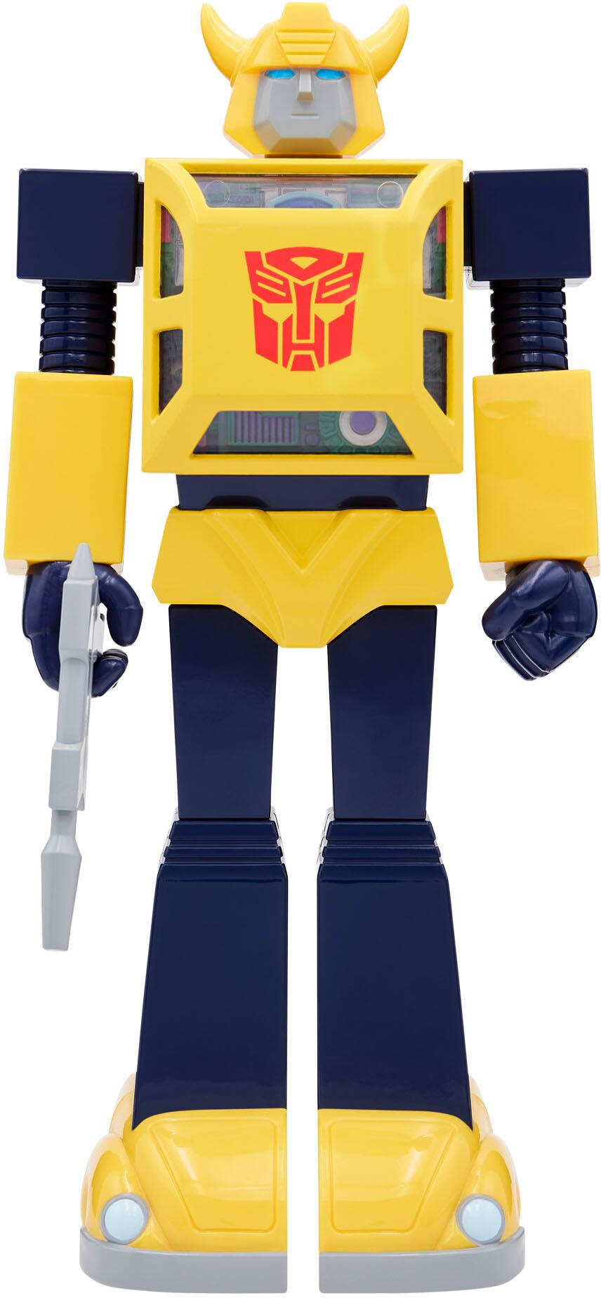 Left. Super7 - Super Cyborg 11 in Plastic Transformers Action Figure - Bumblebee G1 Full Color.