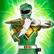 The image features a green action figure of a Power Ranger holding a sword. The figure is wearing a green and white costume, and it appears to be a toy. The background is green, which adds to the overall color scheme of the scene. The action figure is prominently displayed, showcasing its details and design.