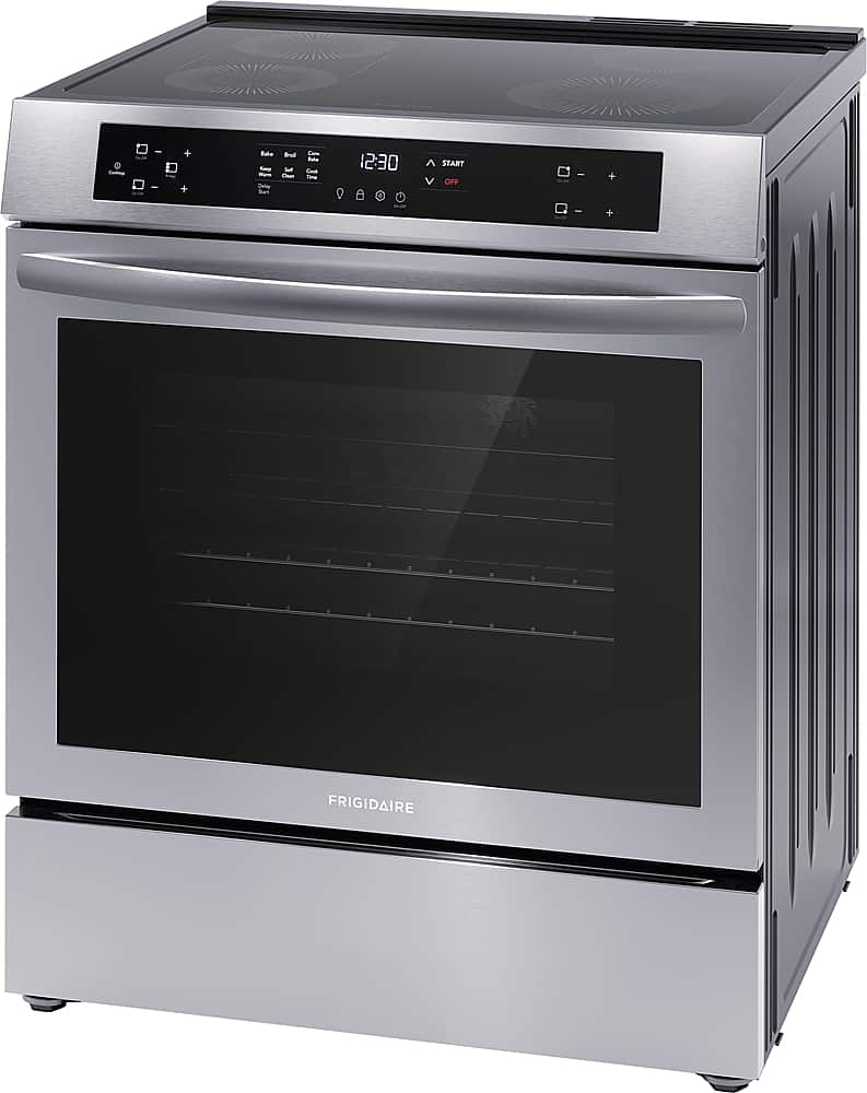 Angle. Frigidaire - 5.3 Cu. Ft. Front Control Electric Induction Range with Convection Bake - Stainless steel.