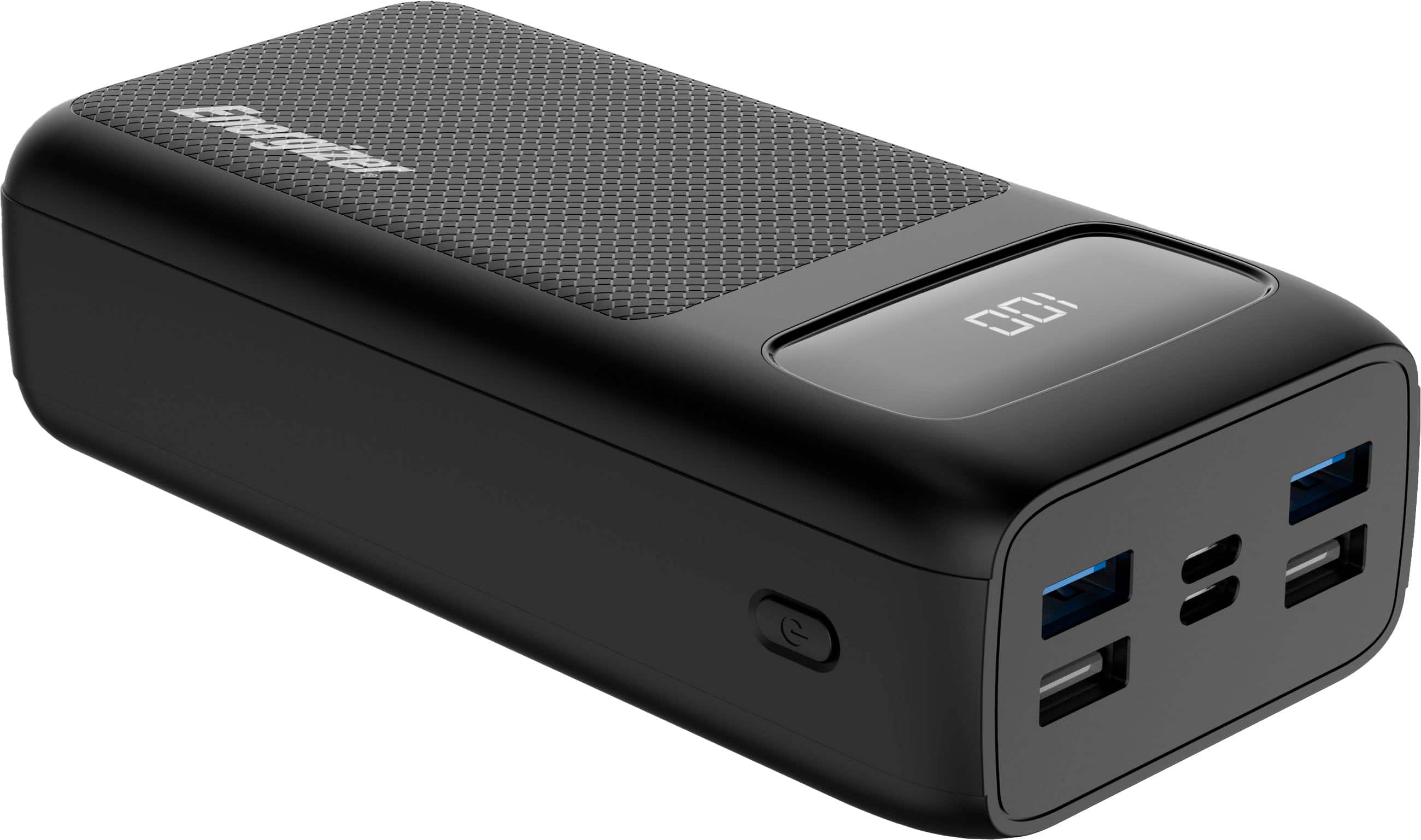 Angle. Energizer - Ultimate Lithium 30,000 mAh 30W PD USB-C Universal Portable Battery Charger/Power Bank with 6 Ports and LCD Display - Black.
