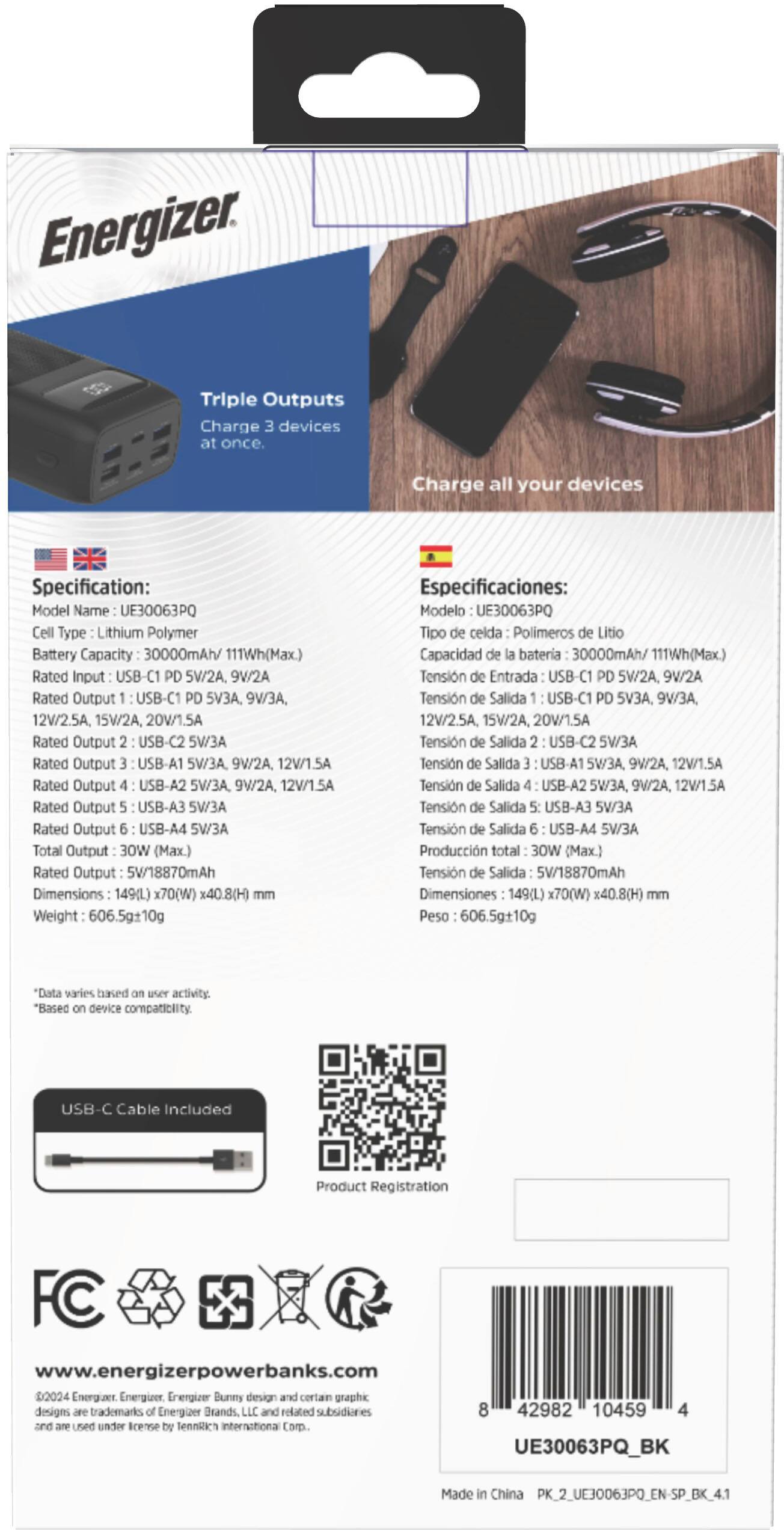 Alt View 22. Energizer - Ultimate Lithium 30,000 mAh 30W PD USB-C Universal Portable Battery Charger/Power Bank with 6 Ports and LCD Display - Black.