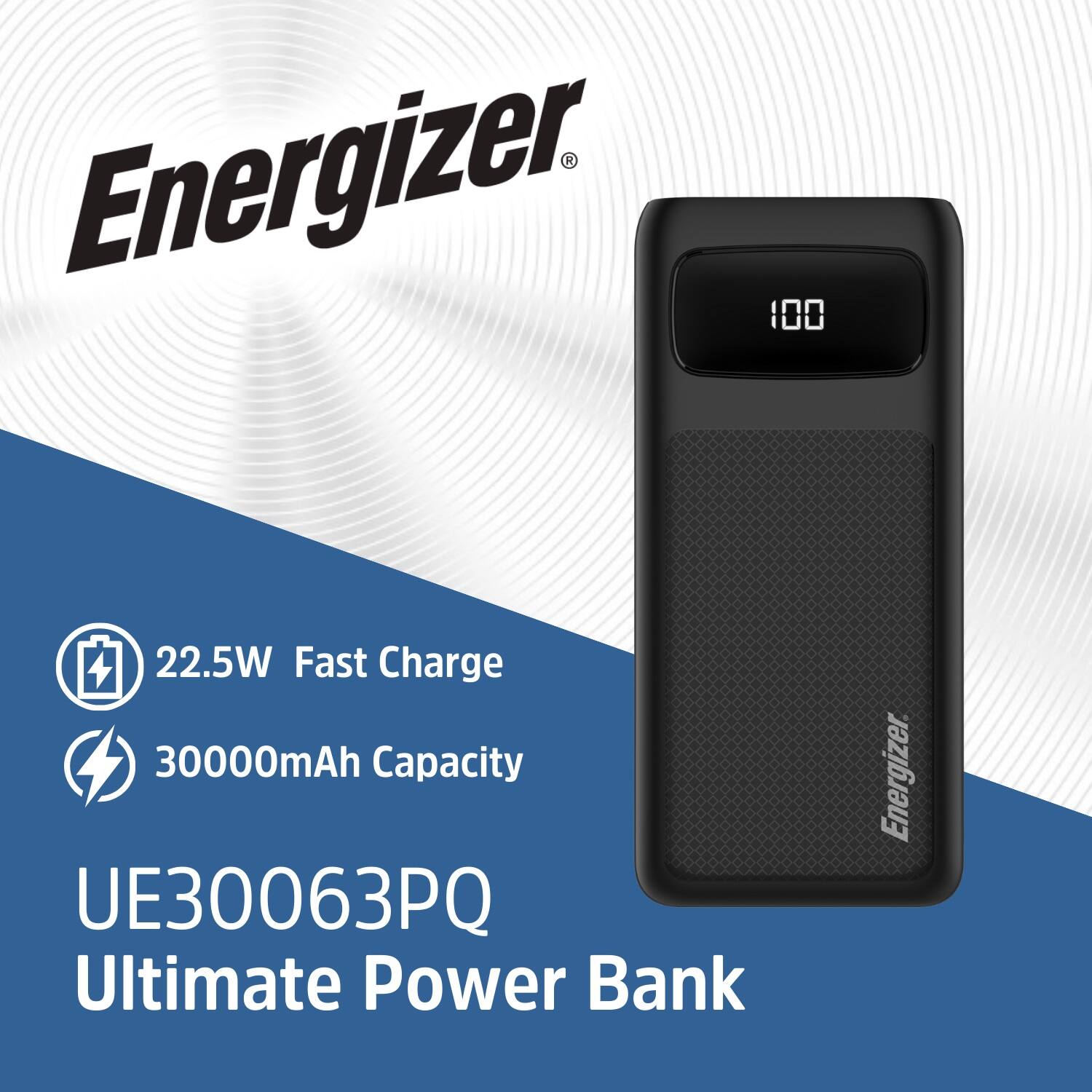 Energizer. 100 22.5W Fast Charge 30000mAh Capacity UE30063PQ Ultimate Power Bank