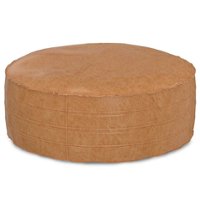 Simpli Home - Brody 32 inch Round Coffee Table Pouf - Distressed Brown - Front_Zoom