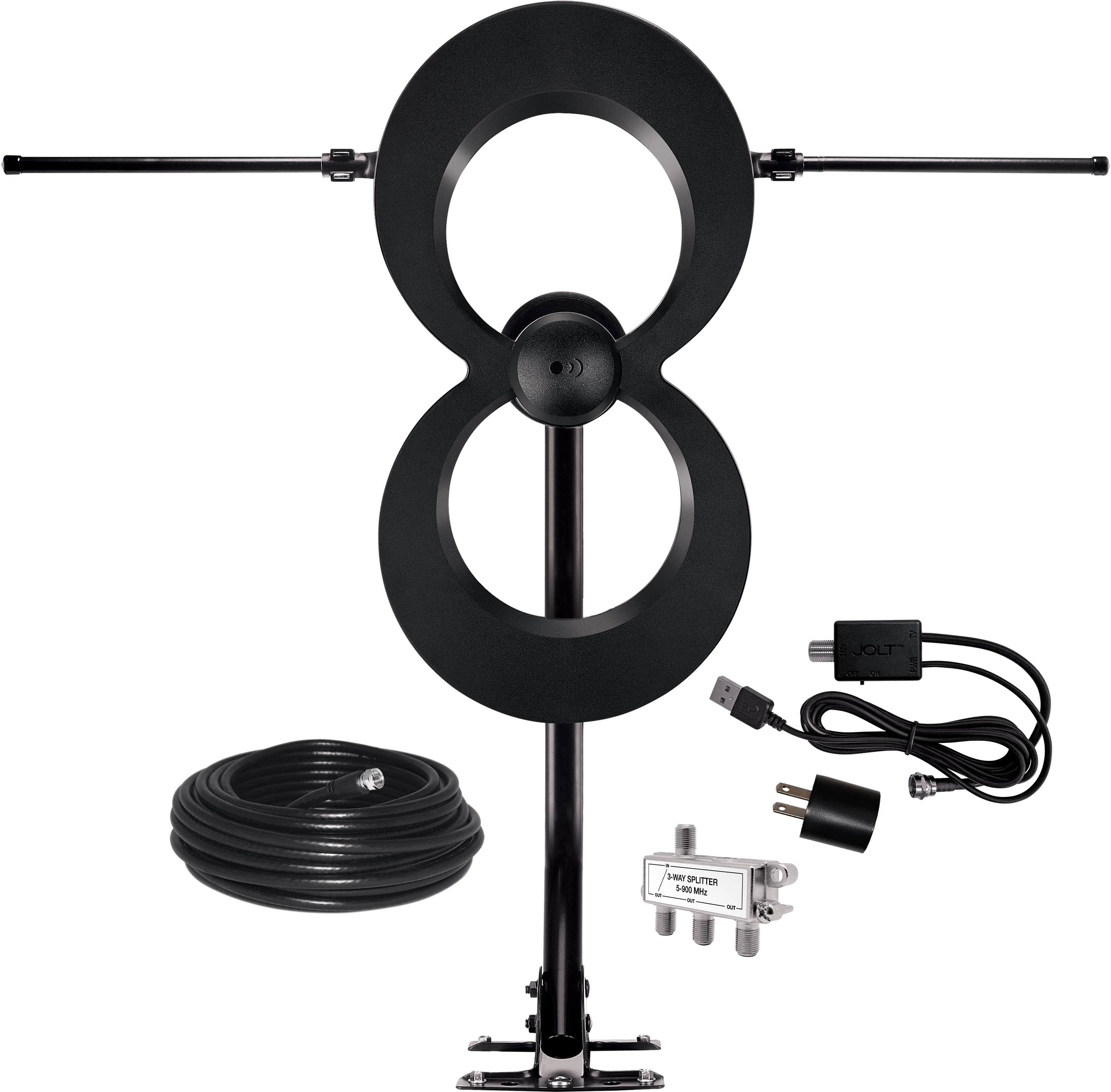 Antennas Direct - ClearStream MAX-XR Complete Amplified Indoor/Outdoor HDTV Antenna with 60-Mile Range - Black - Front_Zoom