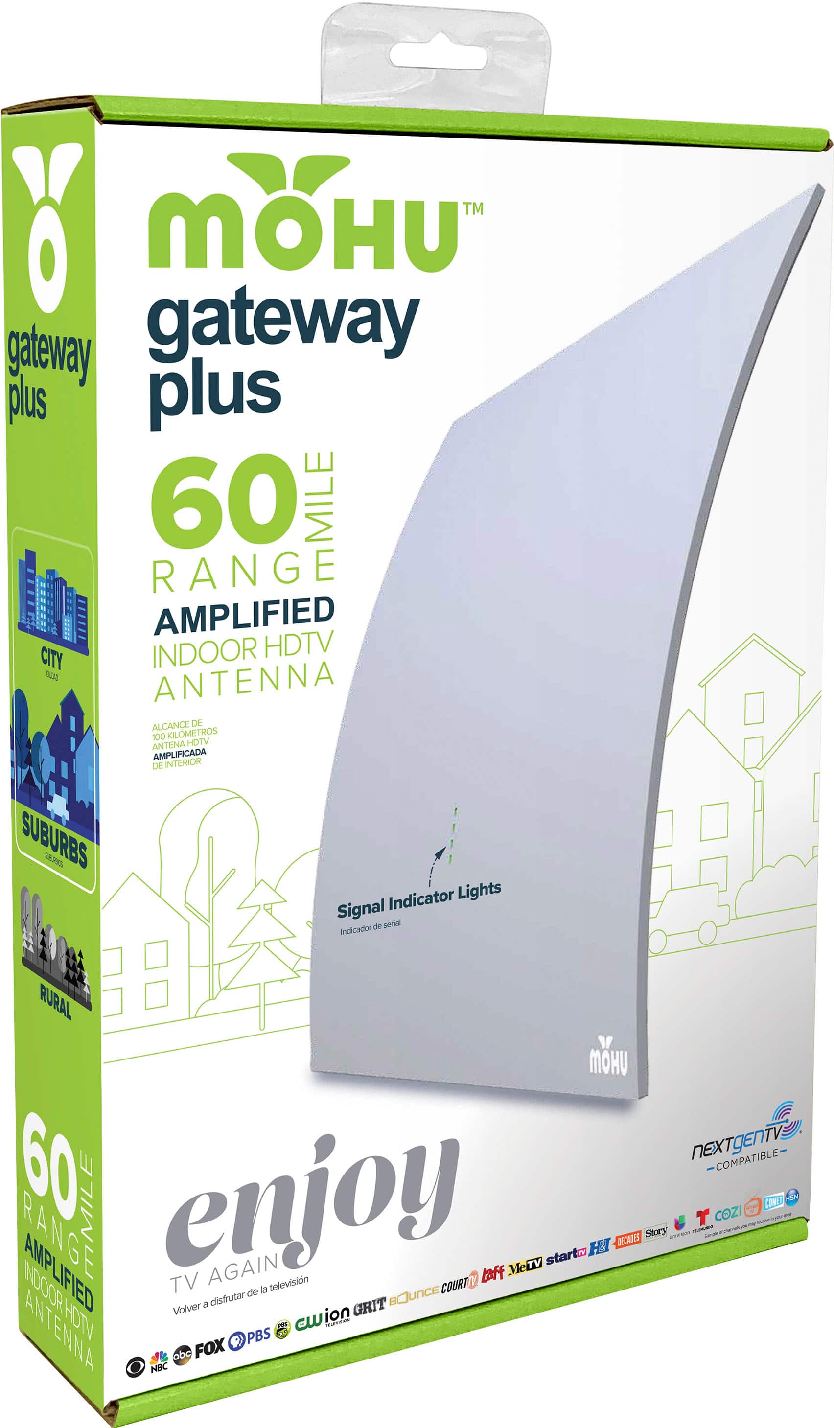 Alt View 13. Mohu - Gateway Plus Amplified Indoor HDTV Antenna, 60-mile Range - Grey.