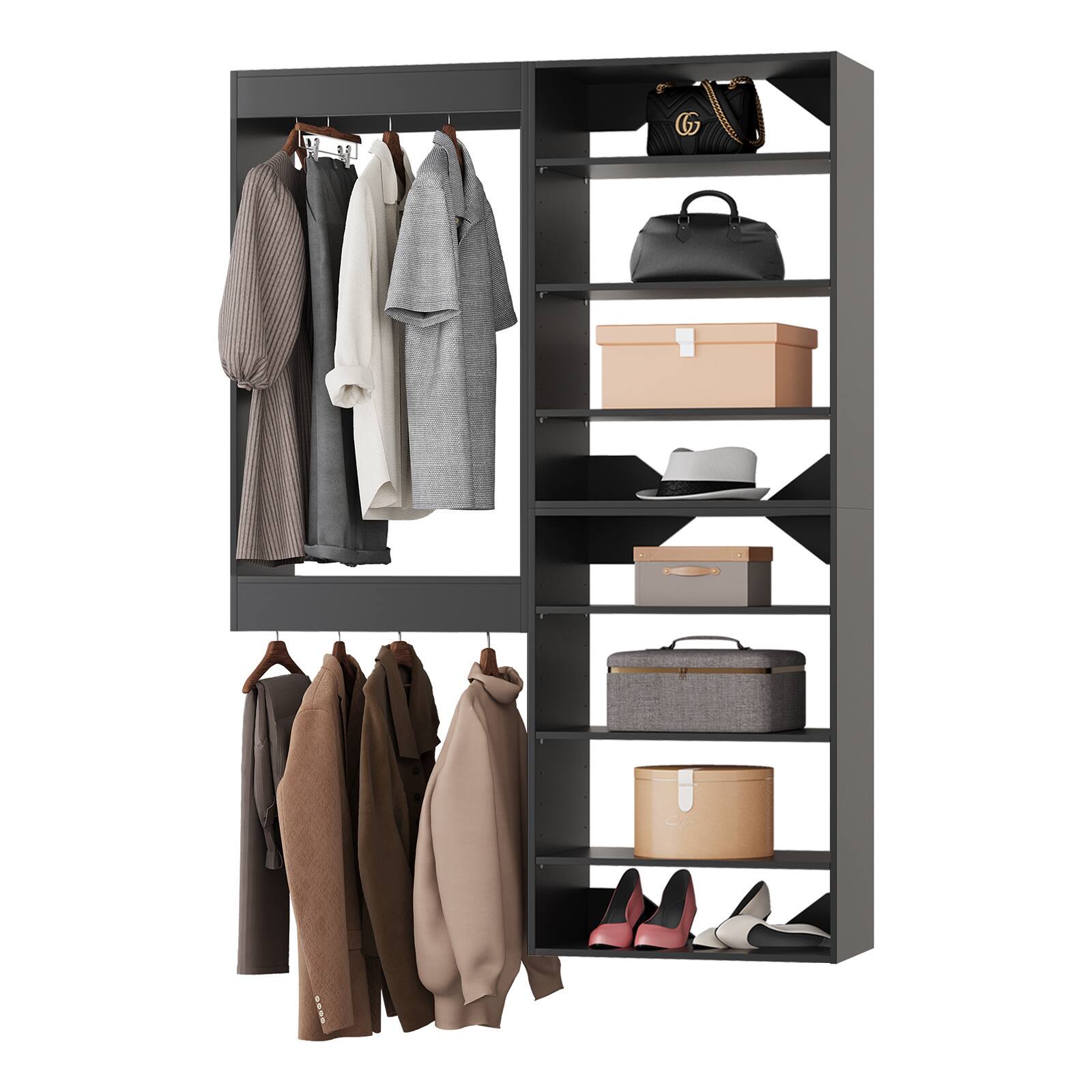 Front. Roomtec - Roomtec 46 in Black Modular Closet System Unit-Customizable Wall Mounted Walk-In Closets for Bedroom or Walk-in Closet - Black.