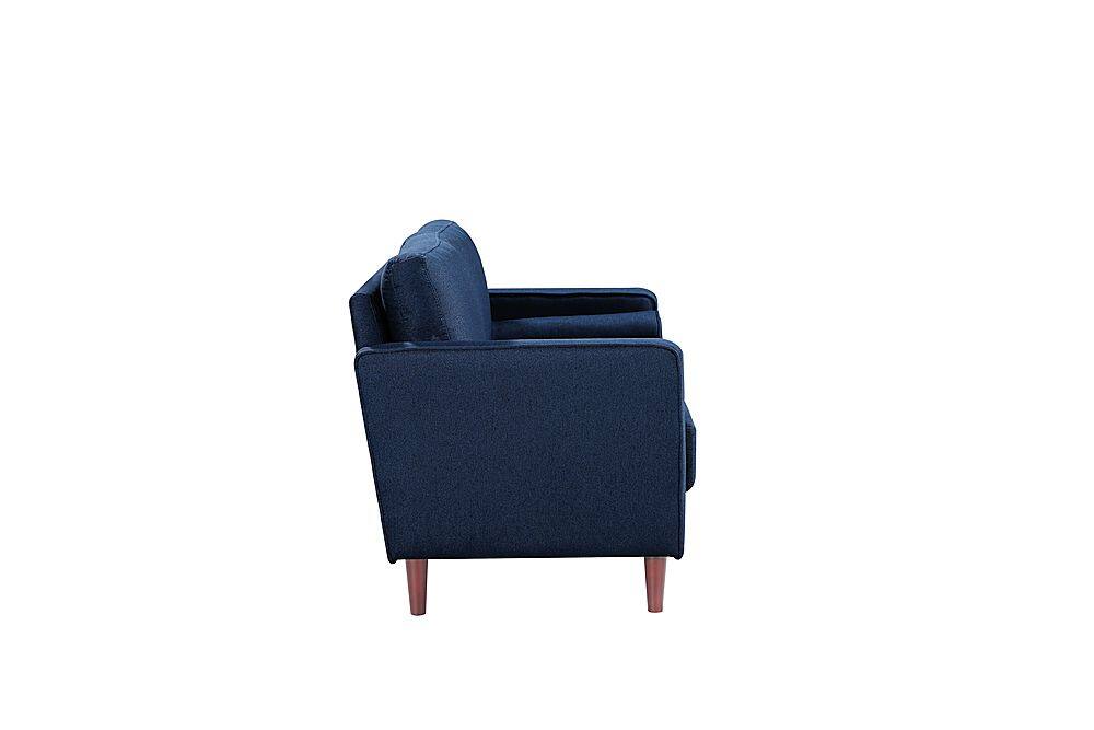 Left View: Lifestyle Solutions - Langford Chair with Upholstered Fabric and Eucalyptus Wood Frame - Navy Blue