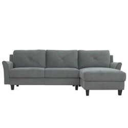 Lifestyle Solutions - Hartford Three Seat Sectional Sofa Upholstered Microfiber Fabric Curved Arms - Dark Grey - Front_Zoom