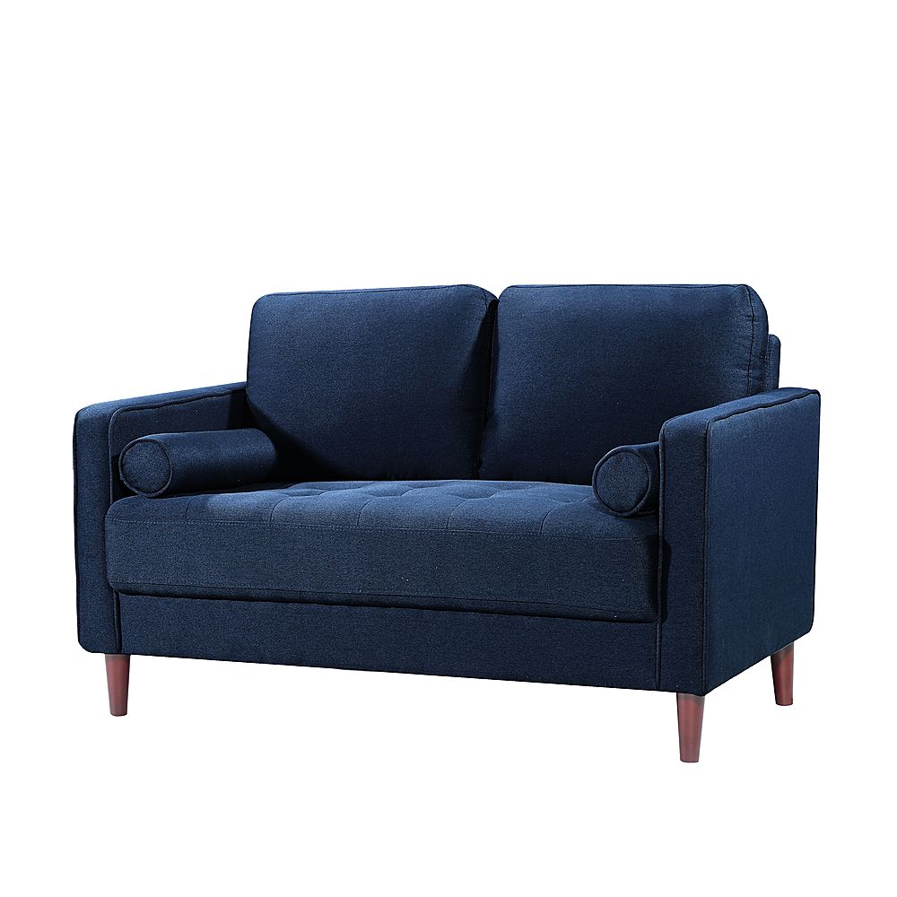 Angle View: Lifestyle Solutions - Langford Loveseat with Upholstered Fabric and Eucalyptus Wood Frame - Navy Blue