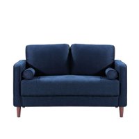 Lifestyle Solutions - Langford Loveseat with Upholstered Fabric and Eucalyptus Wood Frame - Navy Blue - Front_Zoom