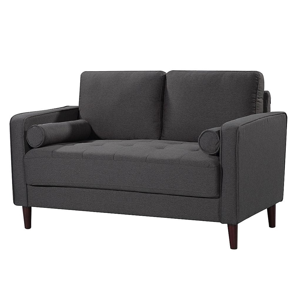 Angle View: Lifestyle Solutions - Langford Loveseat with Upholstered Fabric and Eucalyptus Wood Frame - Heather Grey