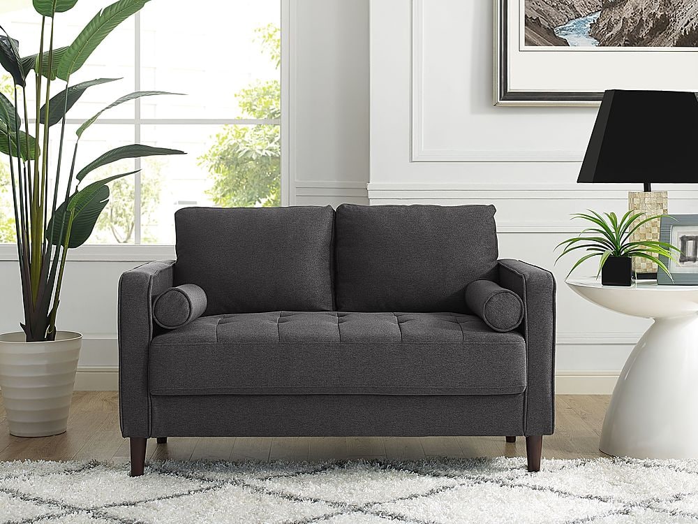 Left View: Lifestyle Solutions - Langford Loveseat with Upholstered Fabric and Eucalyptus Wood Frame - Heather Grey