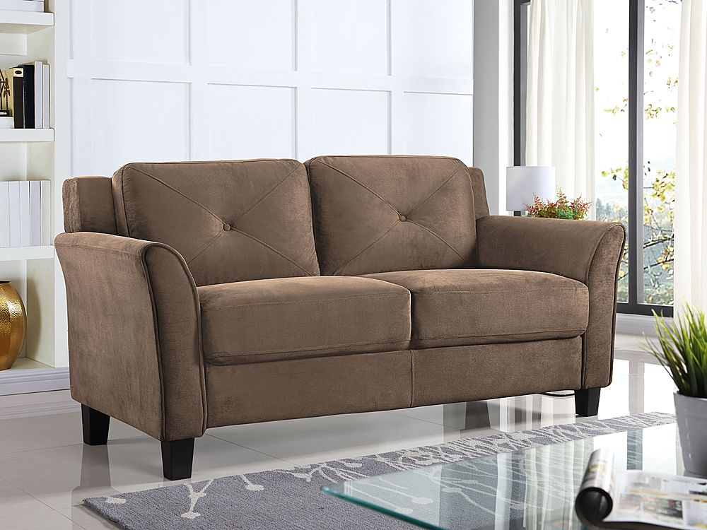 Left View: Lifestyle Solutions - Hartford Loveseat Upholstered Microfiber Fabric Rolled Arms - Brown