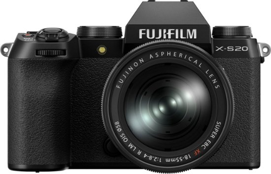 Front. Fujifilm - X-S20 Mirrorless Camera with XF18-55mm Lens Bundle - Black.