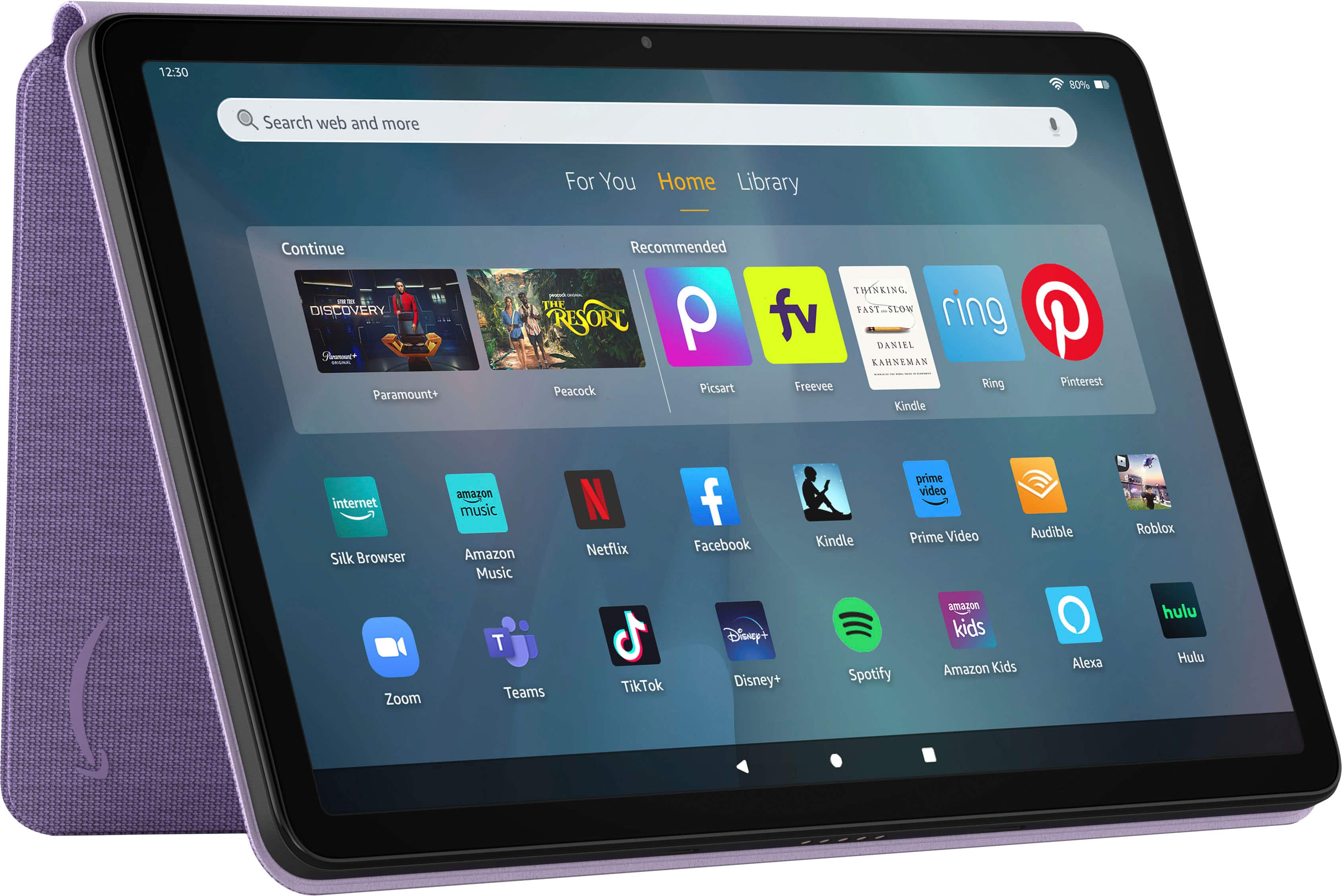 Angle. Amazon - Magnetic Slim Cover for Fire Max 11 Tablet (2023 Release) - Lilac.