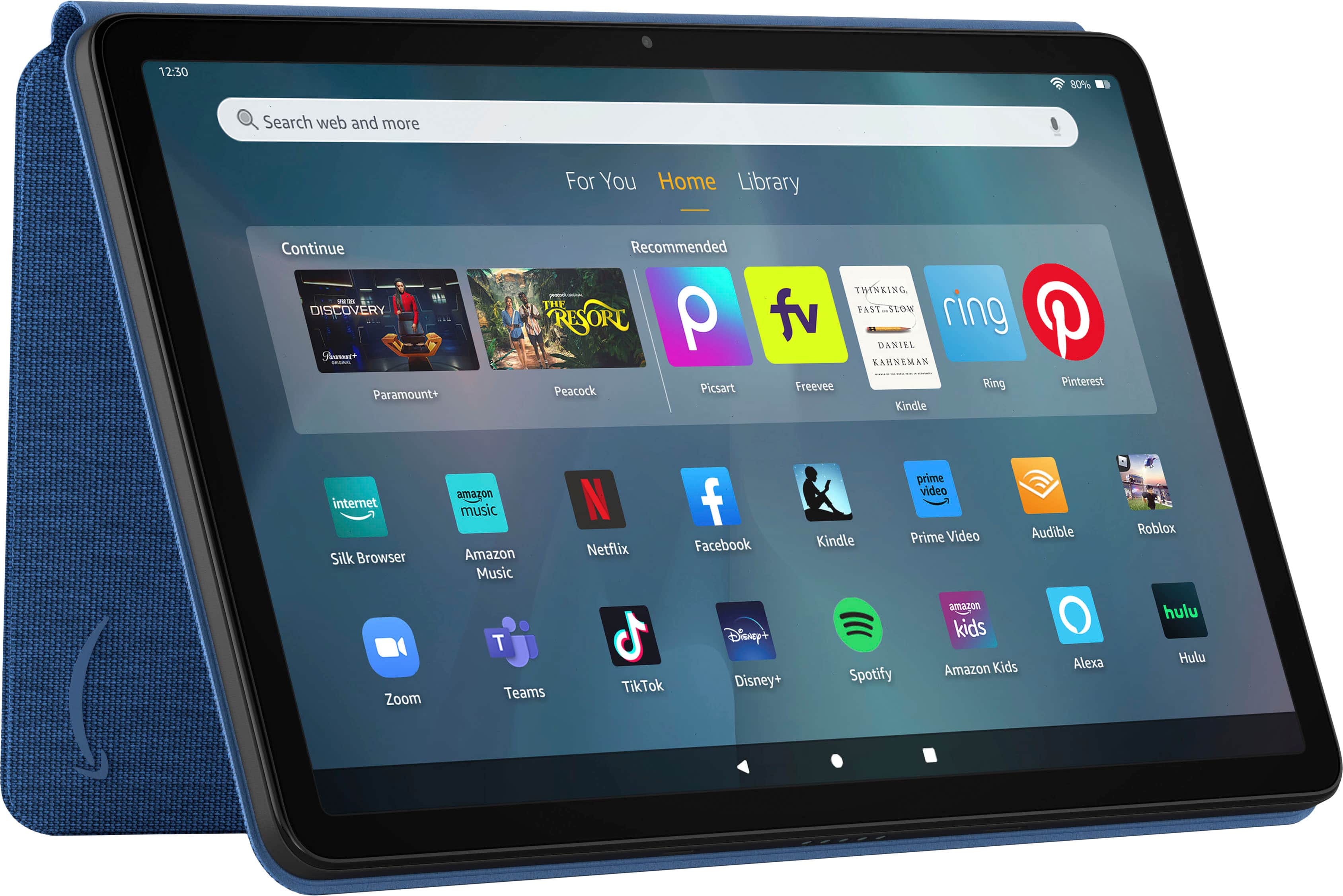 Angle. Amazon - Magnetic Slim Cover for Fire Max 11 Tablet (2023 Release) - Ocean.