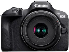 Front. Canon - EOS R100 4K Video Mirrorless Camera 2 Lens Kit with RF-S 18-45mm and RF-S 55-210mm Lenses - Black.