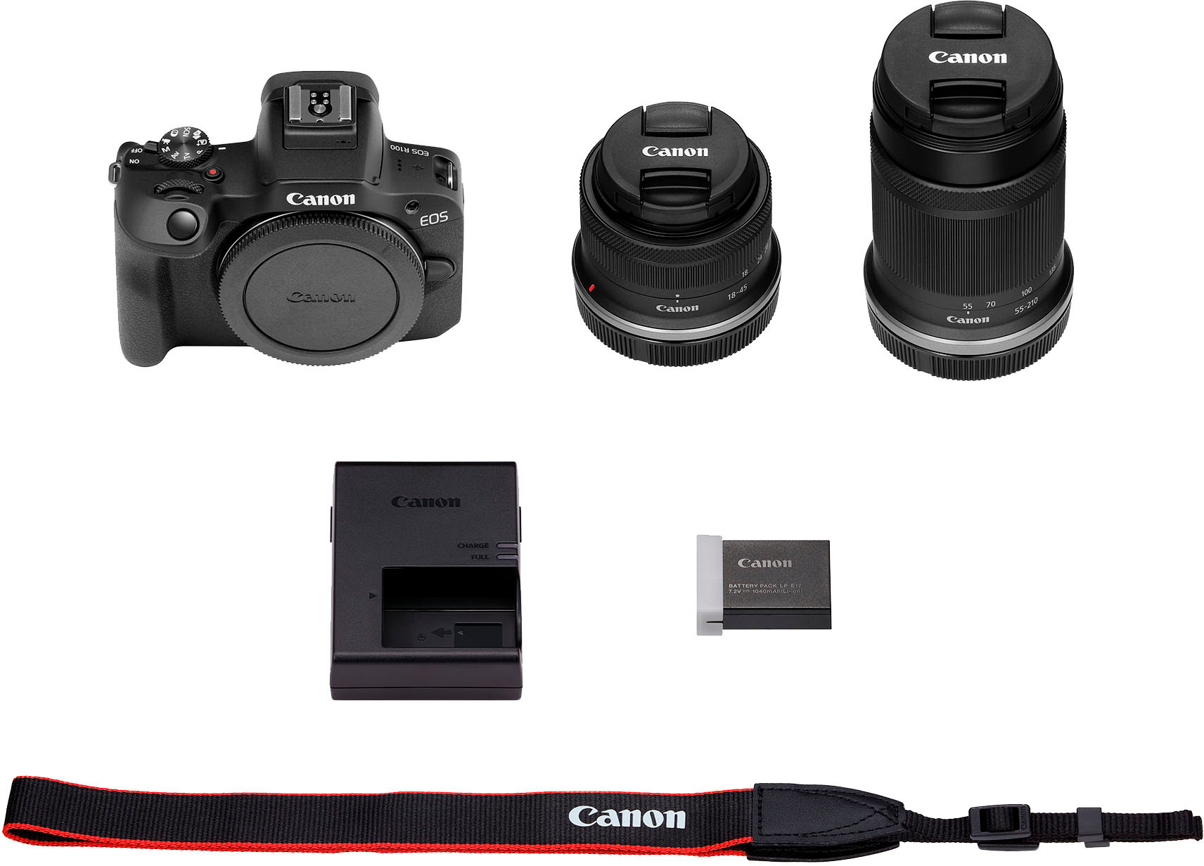 Canon EOS R100 4K Video Mirrorless Camera 2 Lens Kit with RF-S 18-45mm and  RF-S 55-210mm Lenses Black 6052C022 - Best Buy