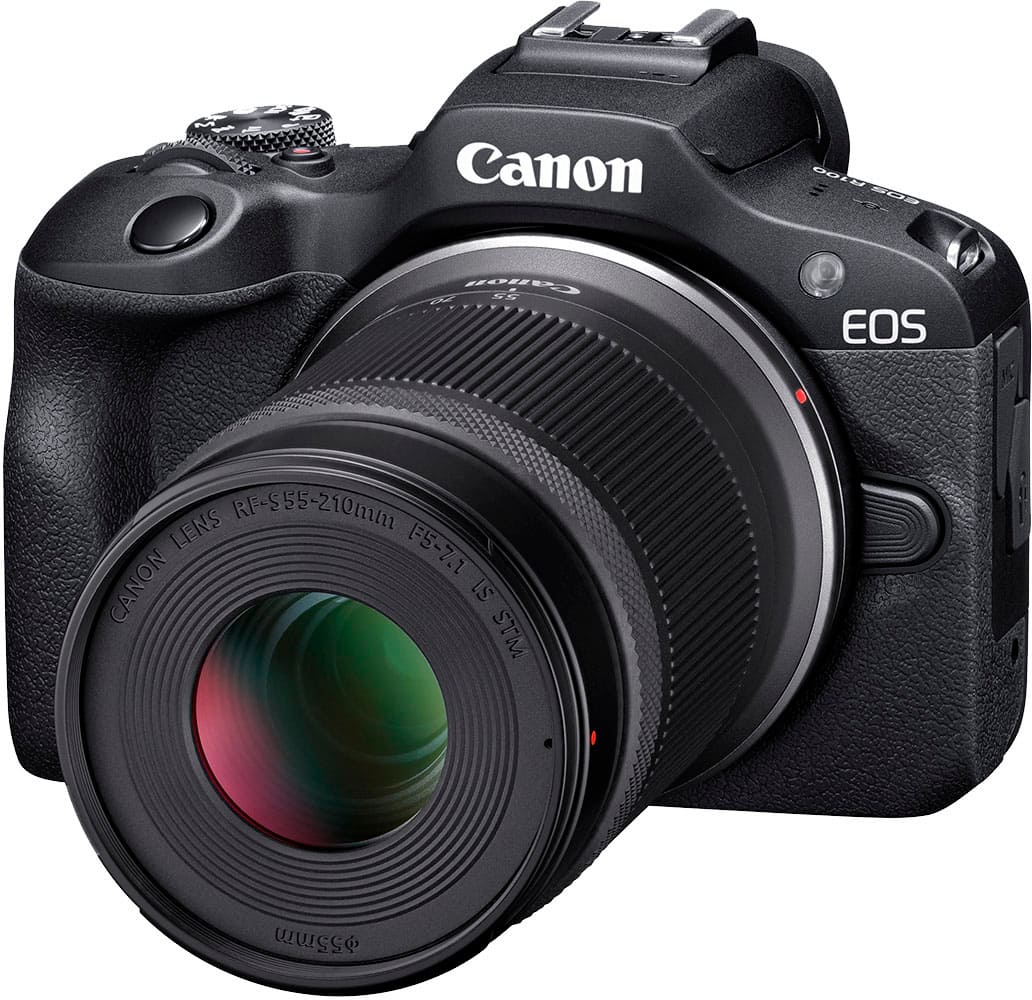 Alt View 1. Canon - EOS R100 4K Video Mirrorless Camera 2 Lens Kit with RF-S 18-45mm and RF-S 55-210mm Lenses - Black.