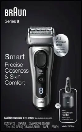 Alt View 12. Braun - Series 8 Rechargeable Wet/Dry Electric Shaver 8457cc with Precision Trimmer - Smart Clean Center - Silver.
