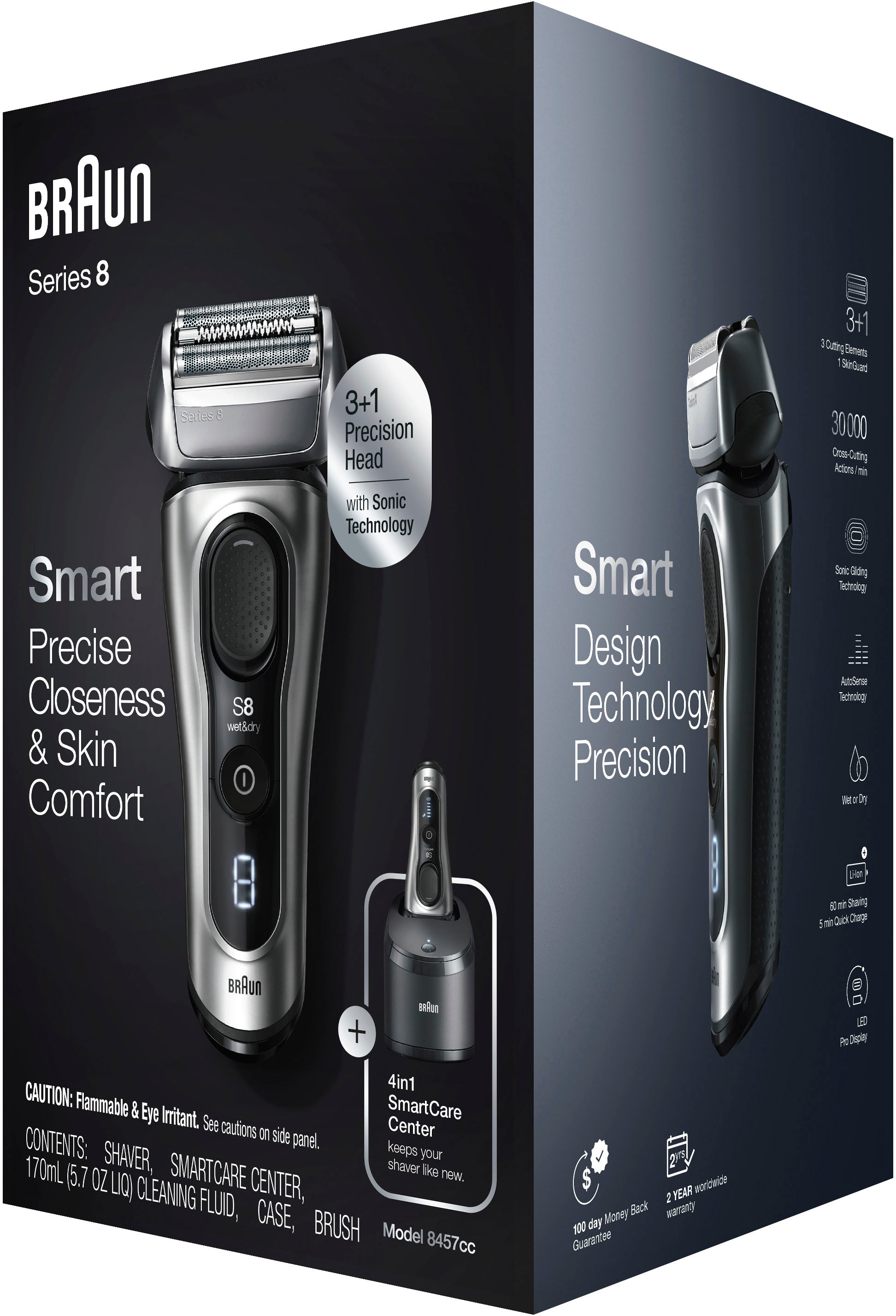 Braun Series 8 3 1 Head Electric Shaver & Precision Trimmer Grey 8453CC
