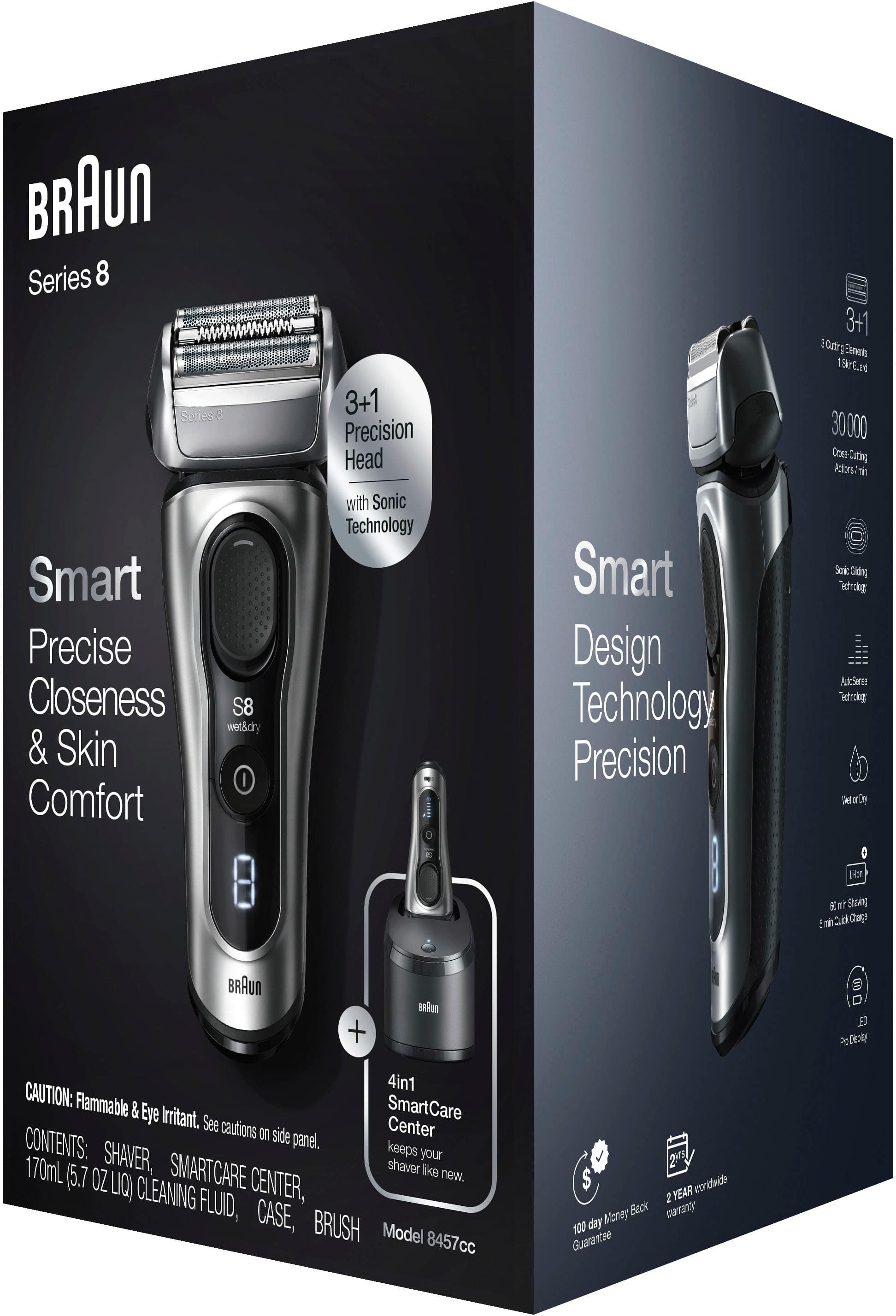 Alt View 13. Braun - Series 8 Rechargeable Wet/Dry Electric Shaver 8457cc with Precision Trimmer - Smart Clean Center - Silver.