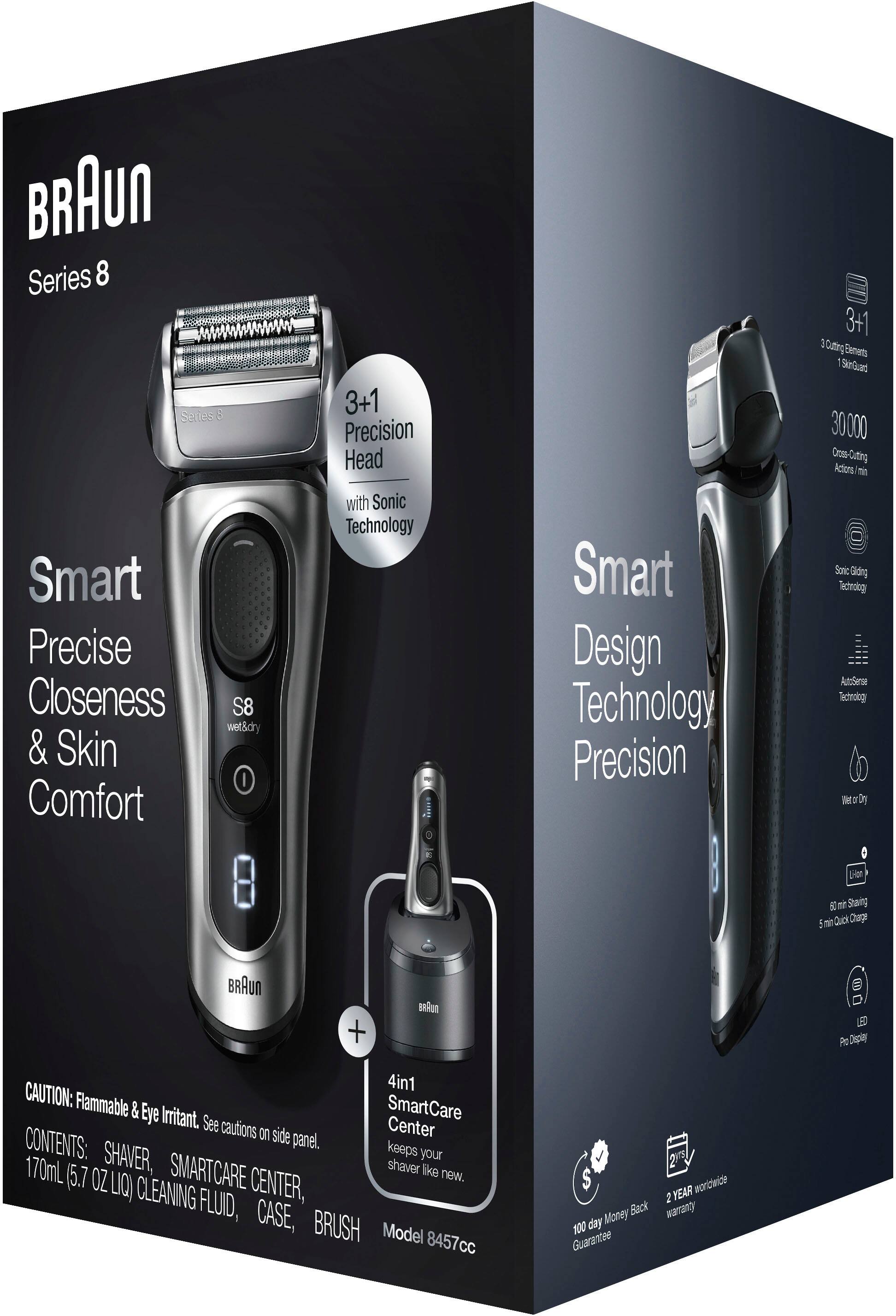 Alt View 13. Braun - Series 8 Rechargeable Wet/Dry Electric Shaver 8457cc with Precision Trimmer - Smart Clean Center - Silver.