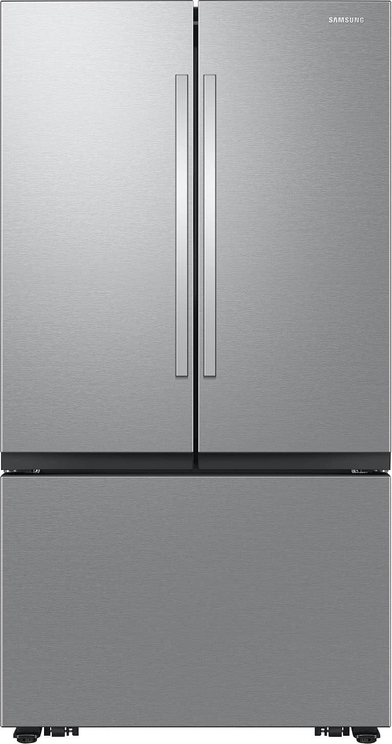 Front. Samsung - 32 cu. ft. 3-Door French Door Smart Refrigerator with Dual Auto Ice Maker - Fingerprint Resistant Stainless Steel.