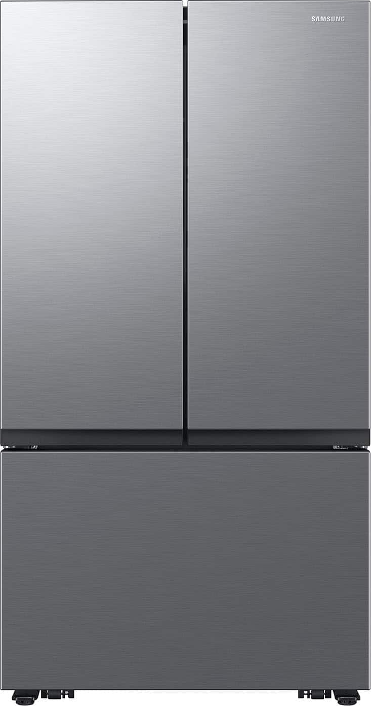 Front. Samsung - 27 cu. ft. 3-Door French Door Counter Depth Smart Refrigerator with Dual Auto Ice Maker - Fingerprint Resistant Stainless Look.
