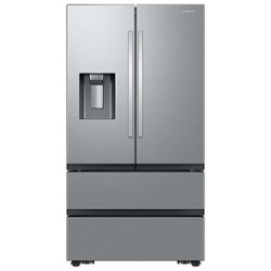 Samsung - 25 cu. ft. French Door Counter Depth Smart Refrigerator with Four Types of Ice - Stainless Steel - Front_Zoom