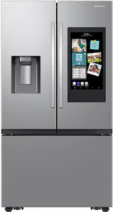 Front. Samsung - 25 cu. ft. 3-Door French Door Counter Depth Smart Refrigerator with Family Hub - Stainless Steel.
