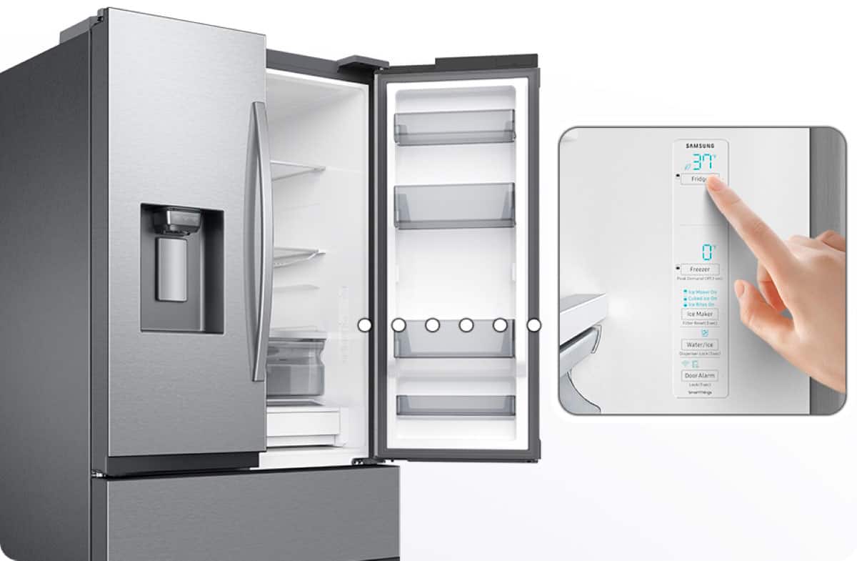 Alt View 21. Samsung - 25 cu. ft. 3-Door French Door Counter Depth Smart Refrigerator with Family Hub - Stainless Steel.