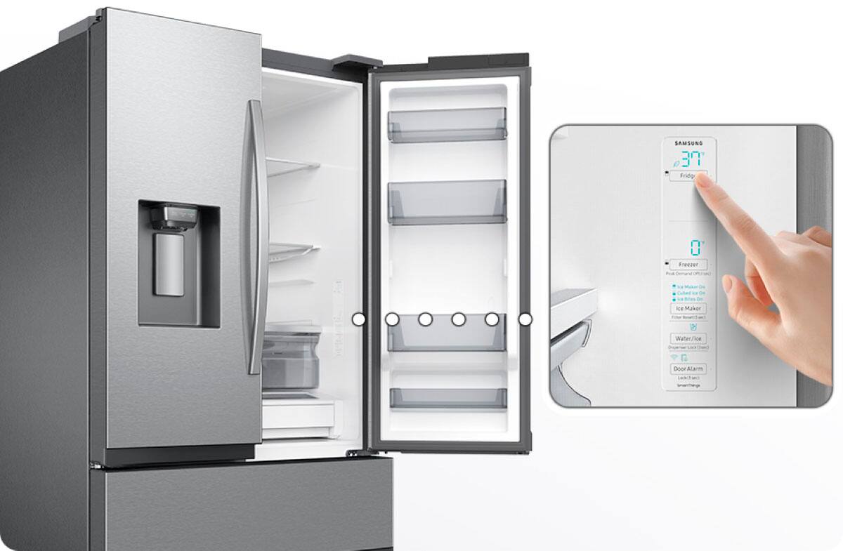 Alt View 21. Samsung - 25 cu. ft. 3-Door French Door Counter Depth Smart Refrigerator with Family Hub - Stainless Steel.