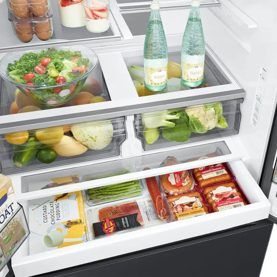 Alt View 17. Samsung - 31 cu. ft. 3-Door French Door Smart Refrigerator with Four Types of Ice - Fingerprint Resistant Matte Black Steel.