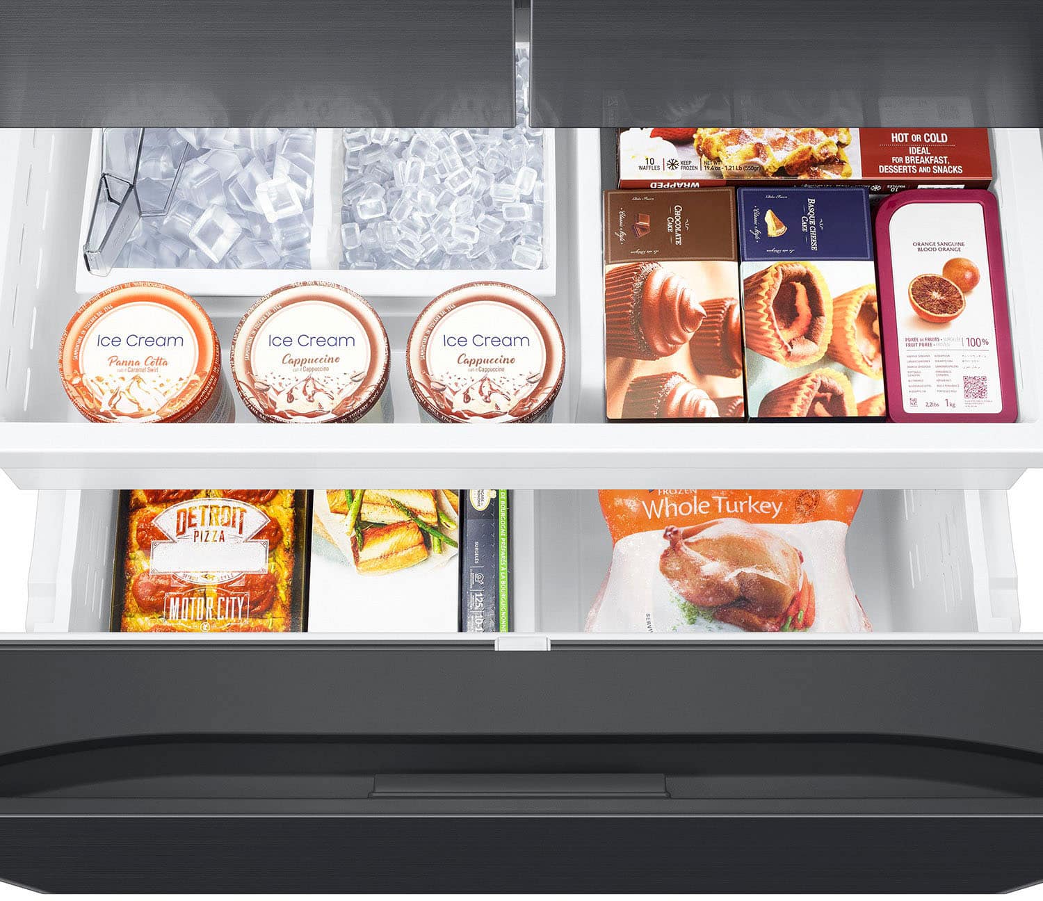 Alt View 20. Samsung - 31 cu. ft. 3-Door French Door Smart Refrigerator with Four Types of Ice - Fingerprint Resistant Matte Black Steel.