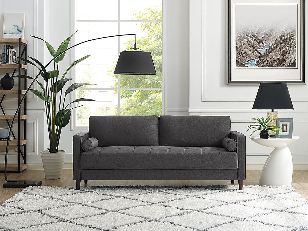 Angle View: Lifestyle Solutions - Langford Sofa with Upholstered Fabric and Eucalyptus Wood Frame - Heather Grey