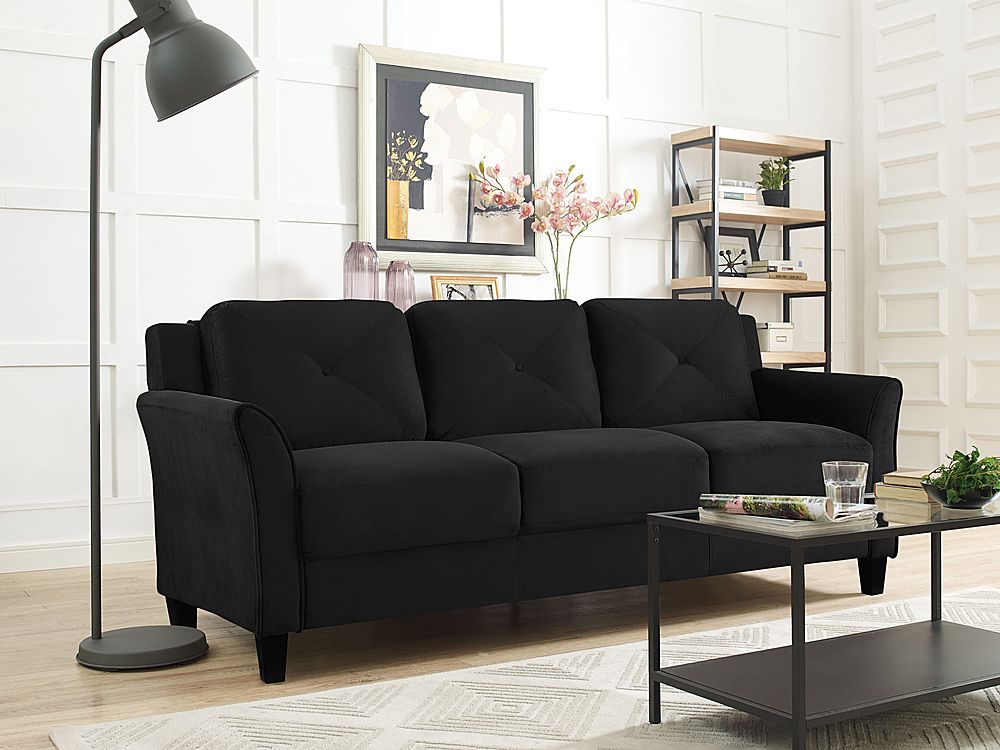 Angle View: Lifestyle Solutions - Hartford Sofa Upholstered Microfiber Curved Arms - Black