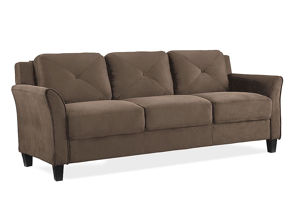 Angle View: Lifestyle Solutions - Hartford Sofa Upholstered Microfiber Fabric Rolled Arms - Brown