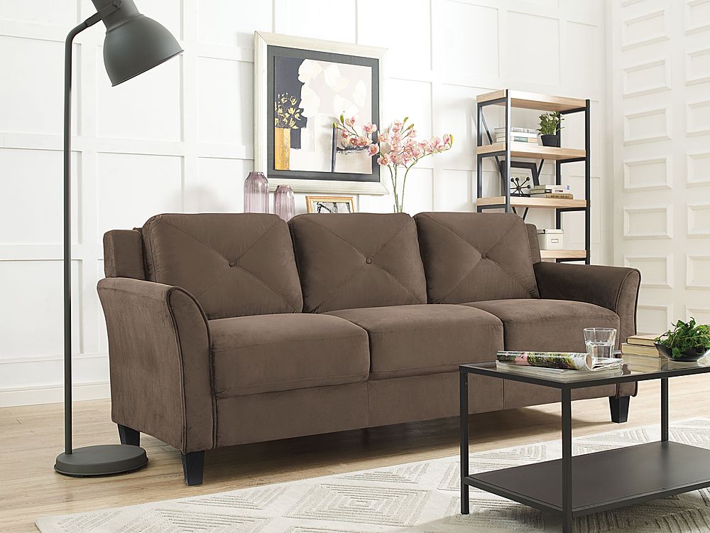 Left View: Lifestyle Solutions - Hartford Sofa Upholstered Microfiber Fabric Rolled Arms - Brown