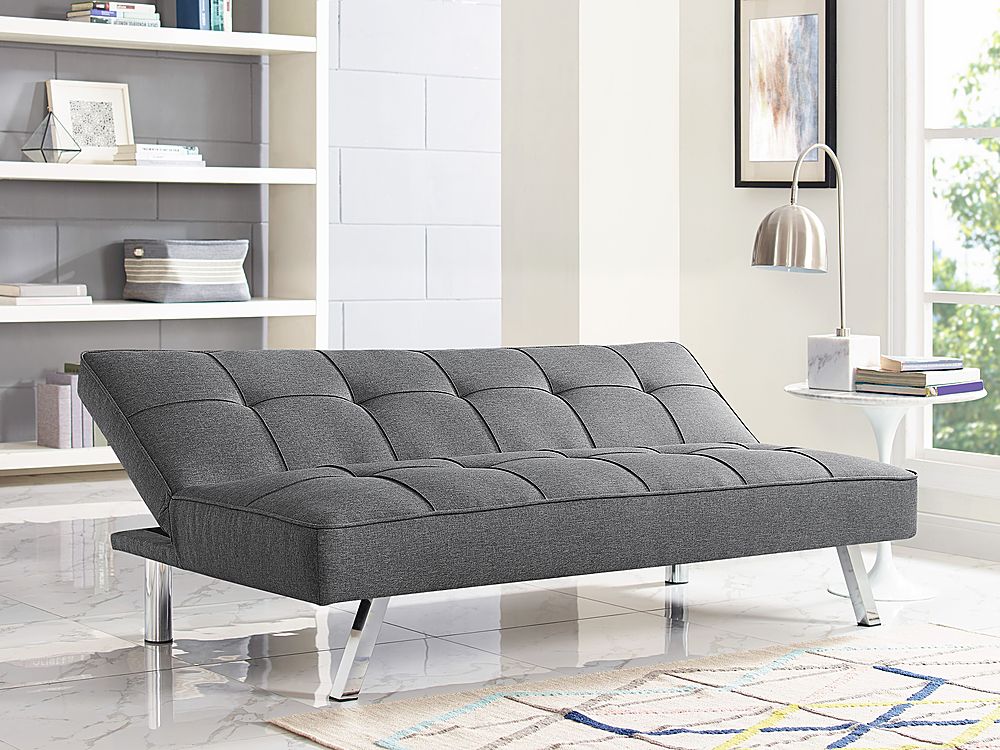 Left View: Serta - Corey Multi-Functional Convertible Sofa  in Faux Leather - Charcoal