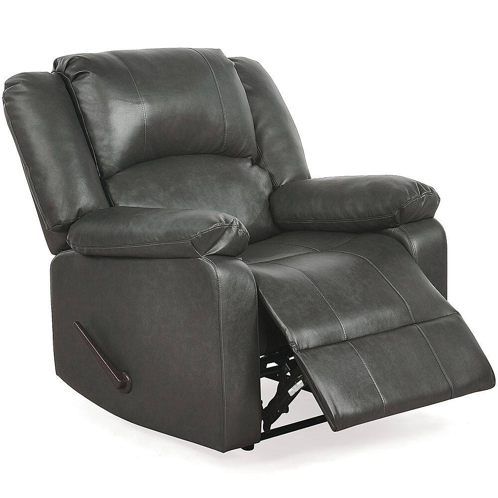 Left View: Relax A Lounger - Presidio Manual Recliner with Vegan Leather - Dark Gray